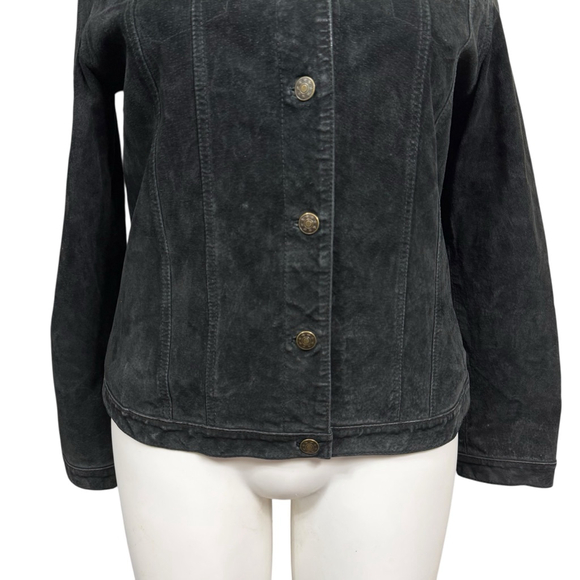 Fabio Womens Y2K Black Genuine Leather Button Front Jacket Size Large - Picture 3 of 8